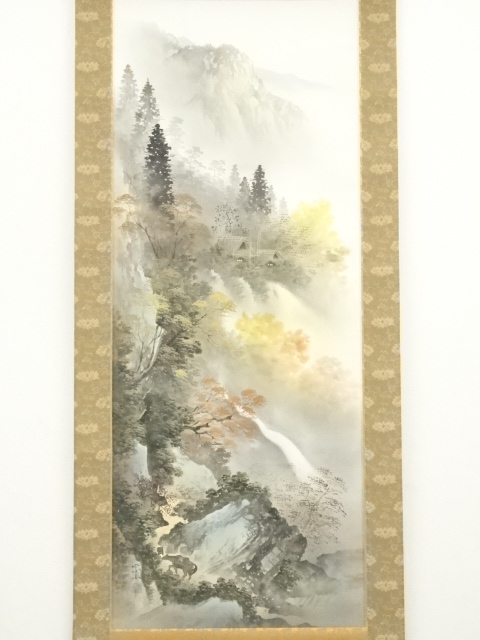 道具 ] - 道具 古藤紫山筆 錦秋 彩色山水 肉筆絹本掛軸（共箱